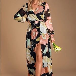 lulu’s wondrous water lilies floral print maxi dress
